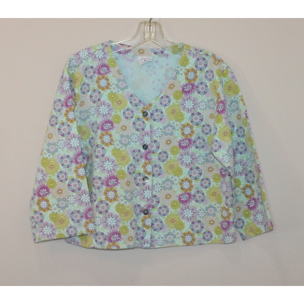 Color Me Cotton CMC cardigan jacket Size Medium floral 3/4 sleeve USA